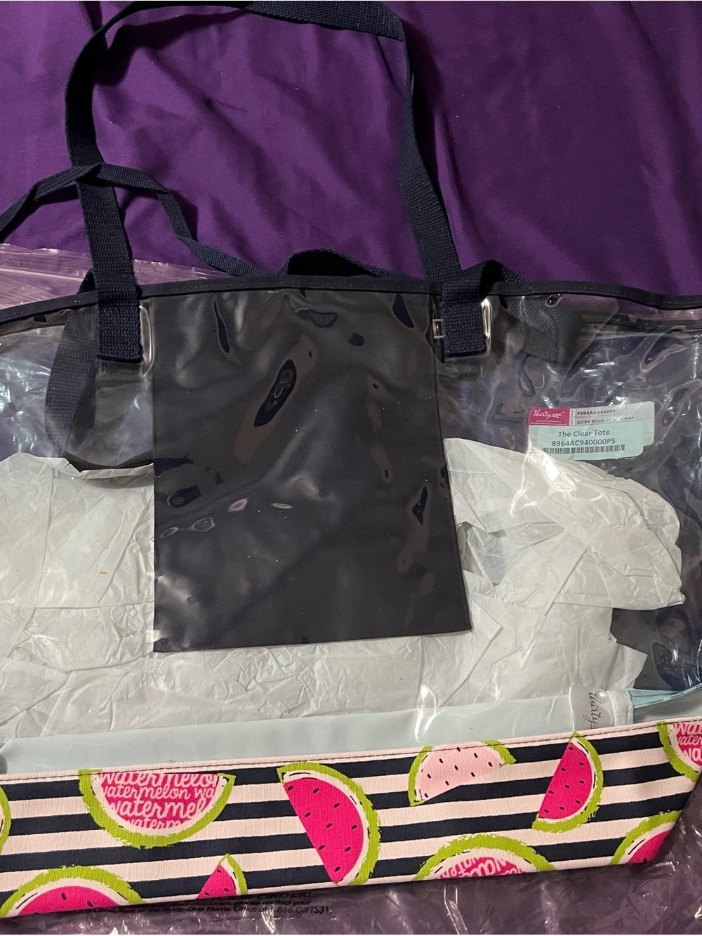 New Thirty-One In The Clear Tote personalized w/watermelon - Picture 2 of 3